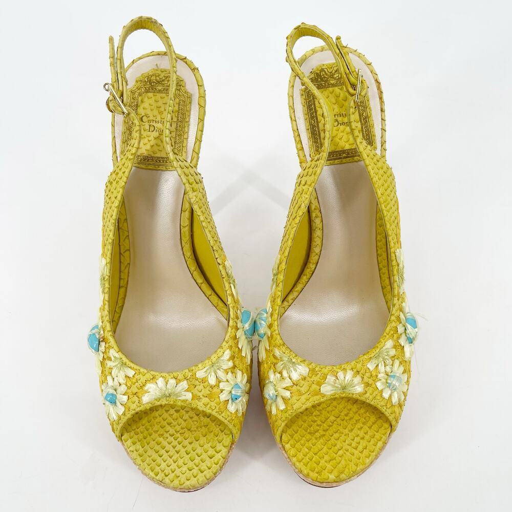 Dior Yellow Python Snakeskin Raffia Embroidered S… - image 5